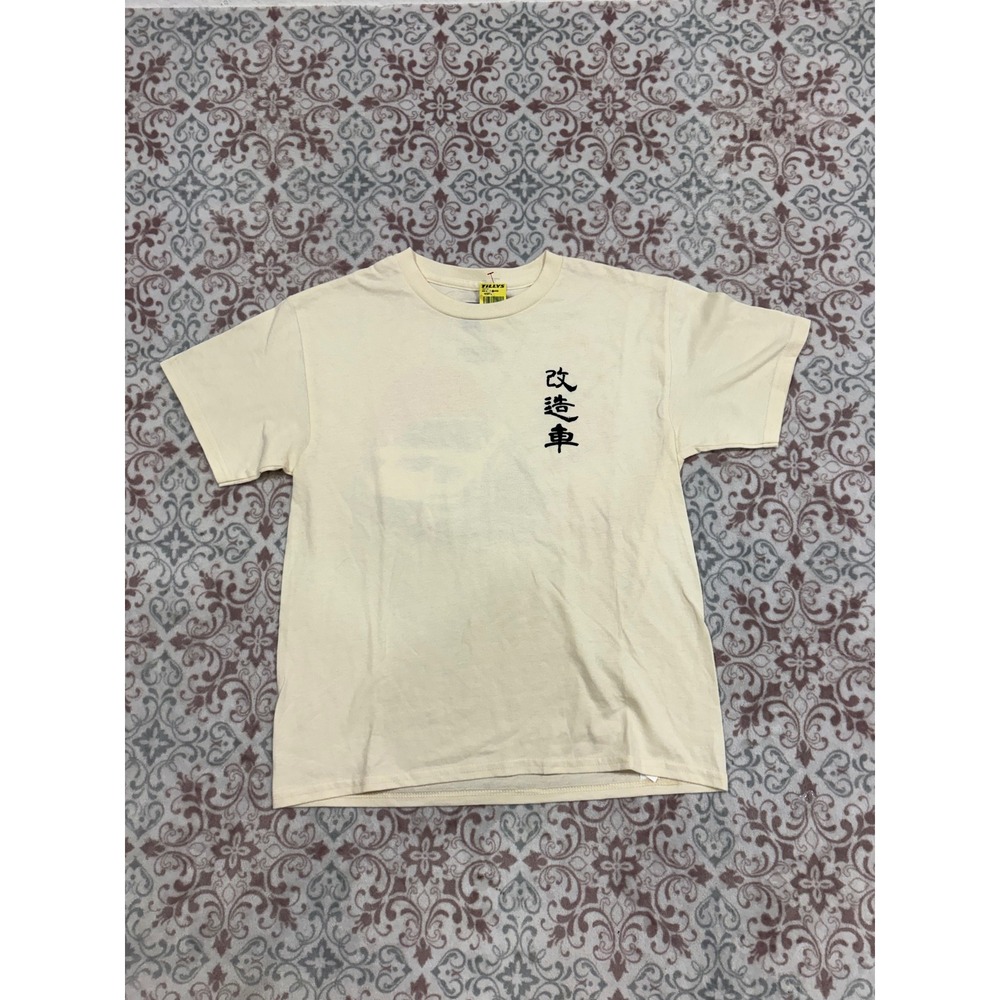 RSQ Mens JDM Graphic Tee Cream White Japanese Kanji Sports Car T-Shirt Size M